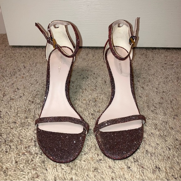 STUART WEITZMAN Heels SANDALS Glitter CRYSTAL Wine NUDIST - Sz 10 M Spain NEW! - Picture 13 of 16